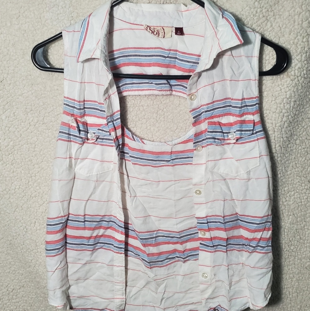 White Button up stripped tank top